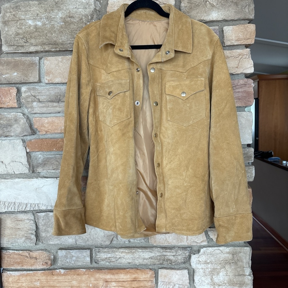 Suede Button-Front Jacket in Camel